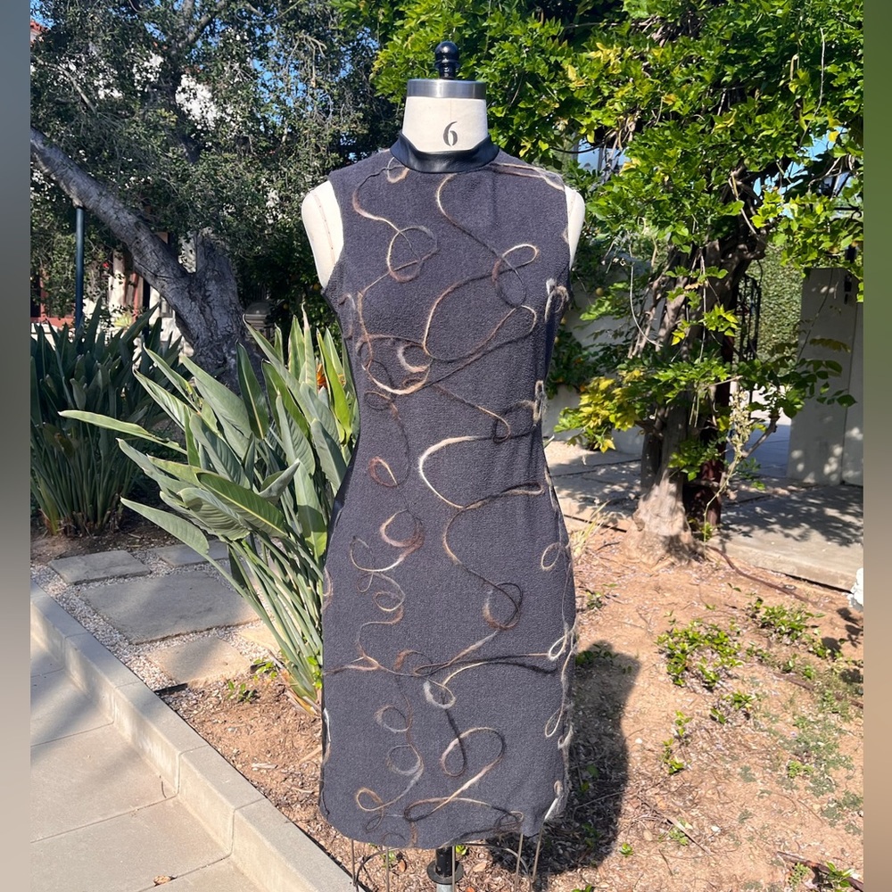Serge Dana vintage chic pencil dress with leather and mohair features - Size 38